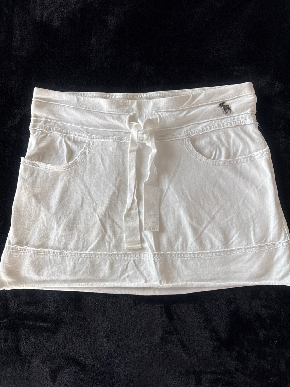 Vintage Abercrombie Girls L White Mini Skirt Y2K Low Rise Drawstring Moose Logo